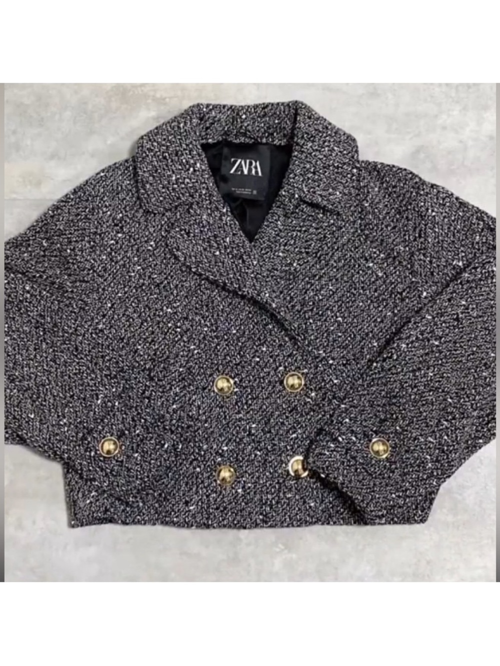 Zara Tweed Cropped Jacket in Charcoal Gray with Gold Buttons - Picture 16 of 16